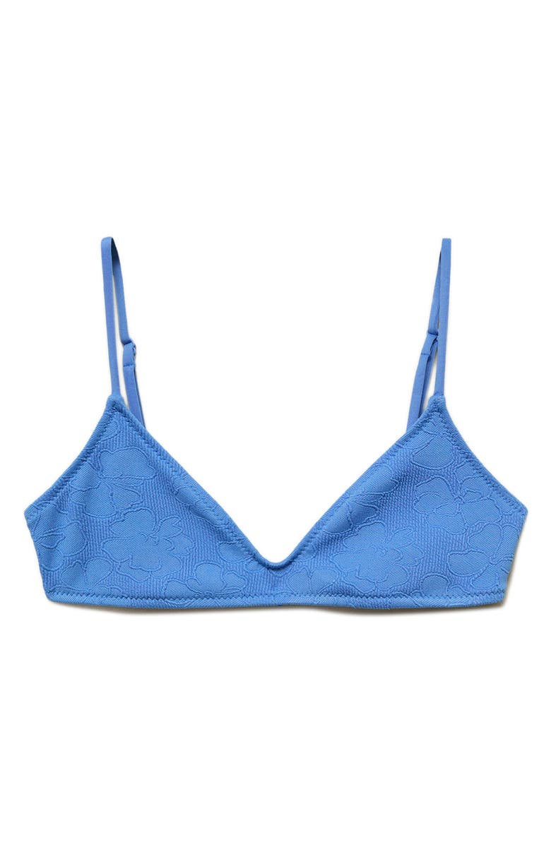 MANGO Floral Embroidered Bikini Top, Alternate, color, Sky Blue