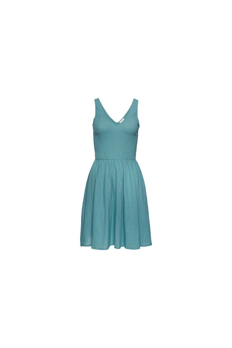 Smocked V-Neck Dress, Alternate, color, Teal