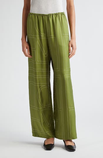 TOTEME Monogram Embroidered Silk Pants | Nordstrom