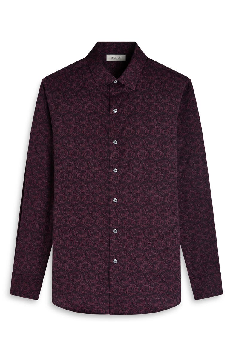 Bugatchi Julian Shaped Fit Abstract Print Button-Up Shirt, Alternate, color, Burgundy