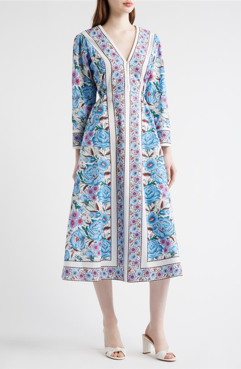 Cleobella Blanche Print Long Sleeve Organic Cotton Midi Dress, Main, color, Fluora Print