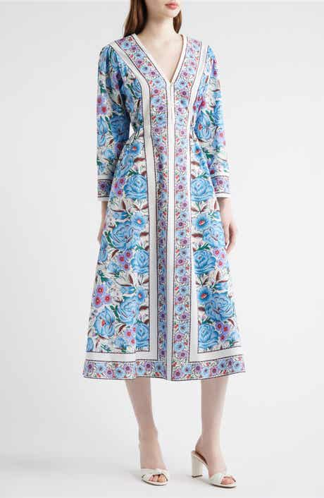 Blanche Print Long Sleeve Organic Cotton Midi Dress