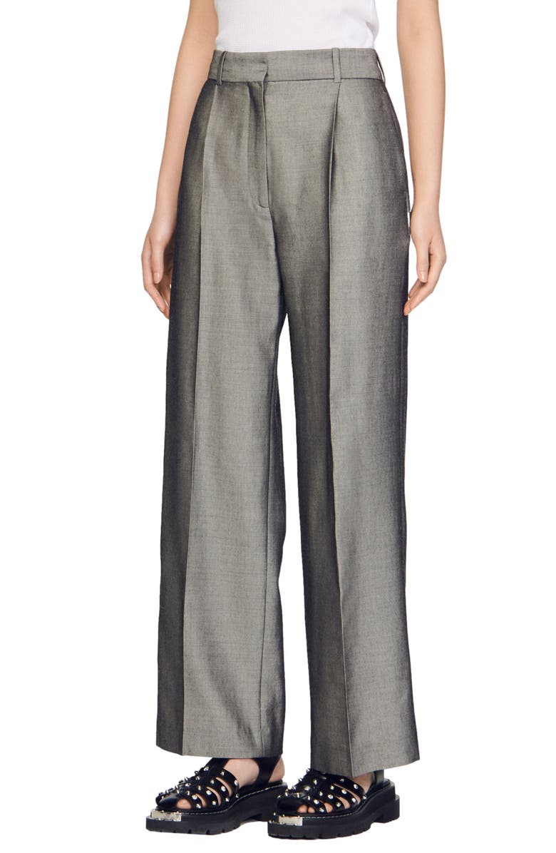 SANDRO Quentin Virgin Wool Blend Wide Leg Pants, Main, color, 