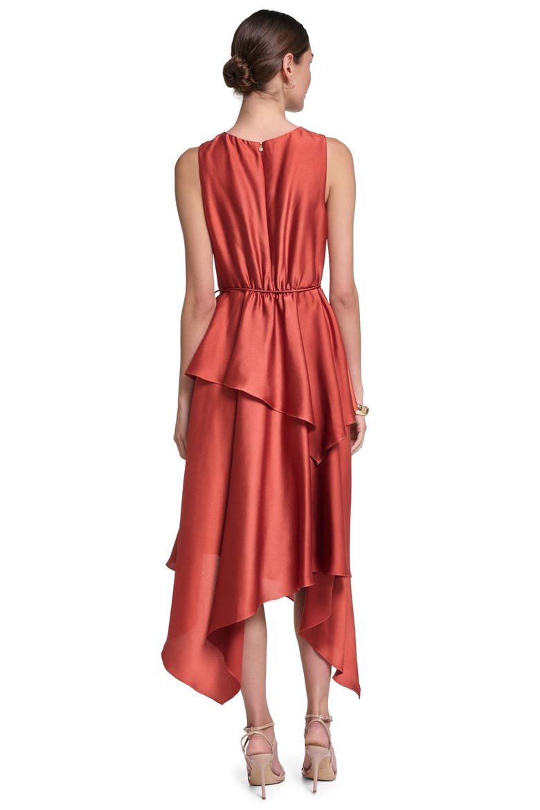 Sleeveless Satin Midi Dress With Layered Skirt, Alternate, color, Cognac