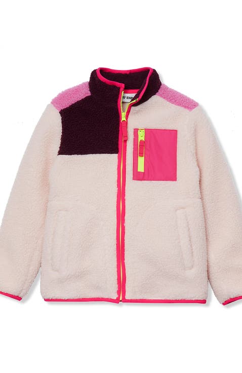 Kids High Pile Contrast Full Zip Up Jacket