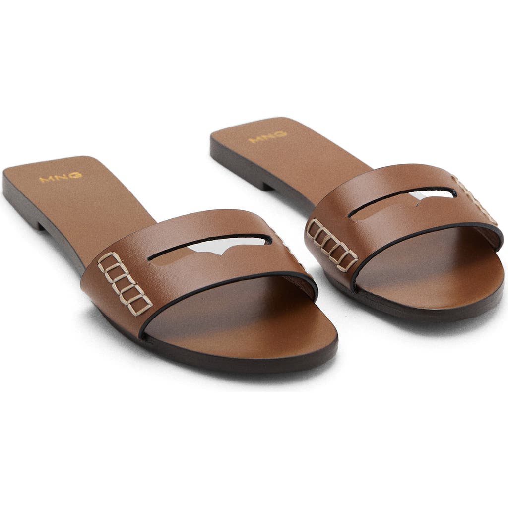Mango Leather Sticth Detail Cut Out Sandals In Brown