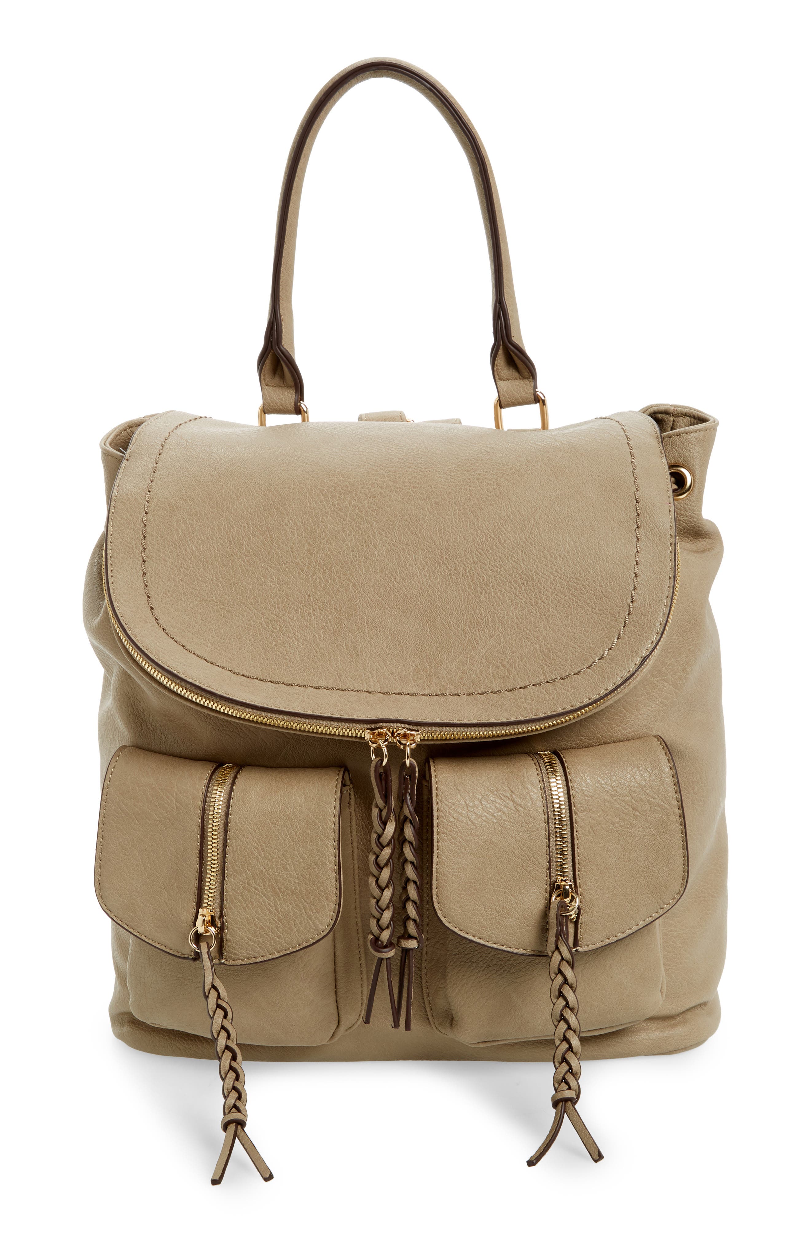 Sole Society Emery Faux Leather Backpack, Main, color, 