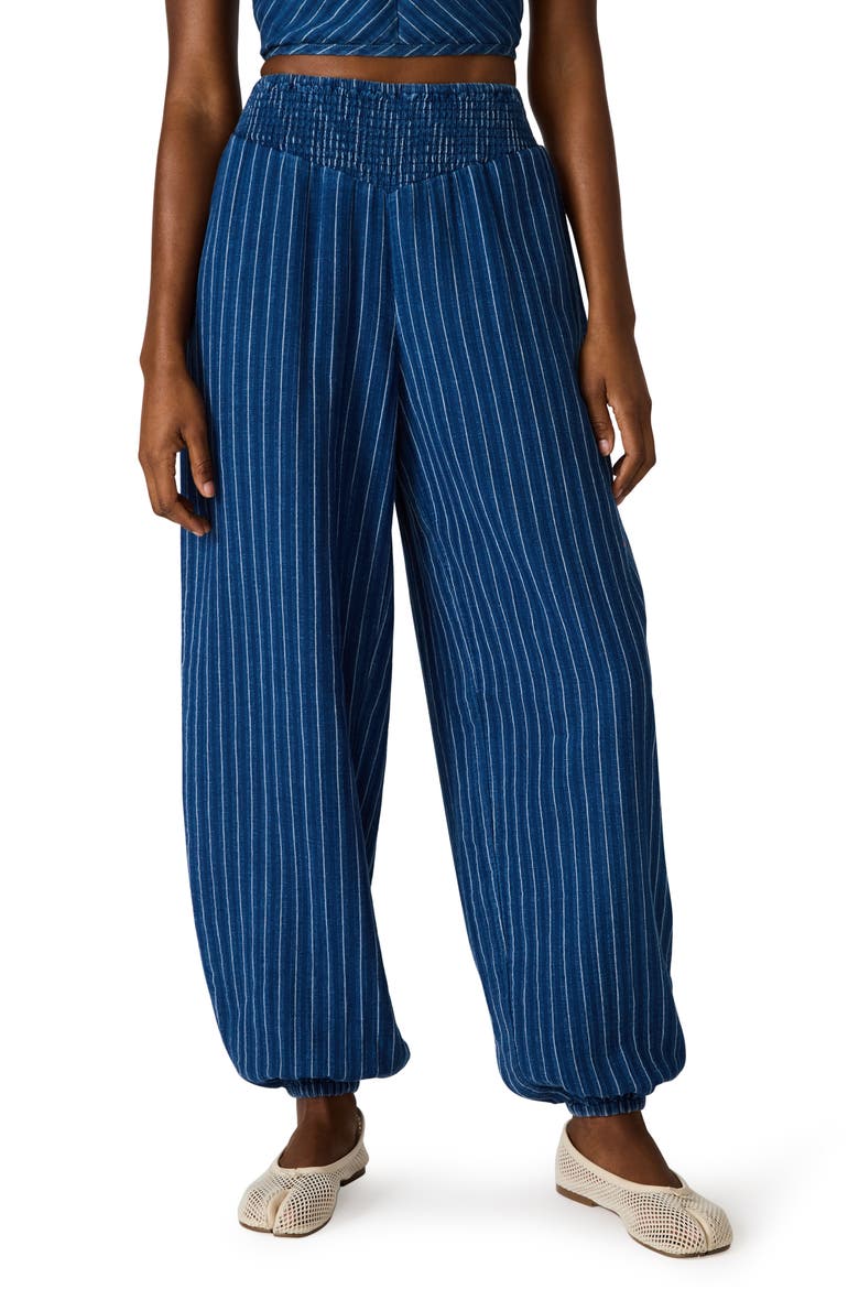 Tillie Stripe Cotton & Linen Balloon Pants, Main, color, MIXED INDIGO