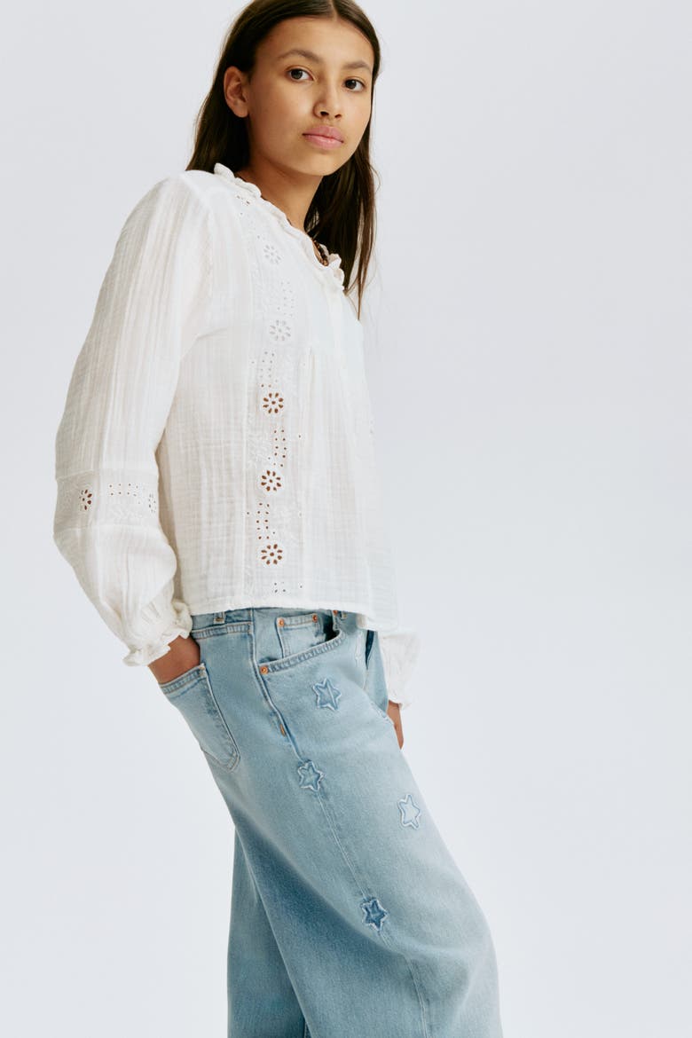 Cotton Blouse With Eyelet Embroidery, Alternate, color, White