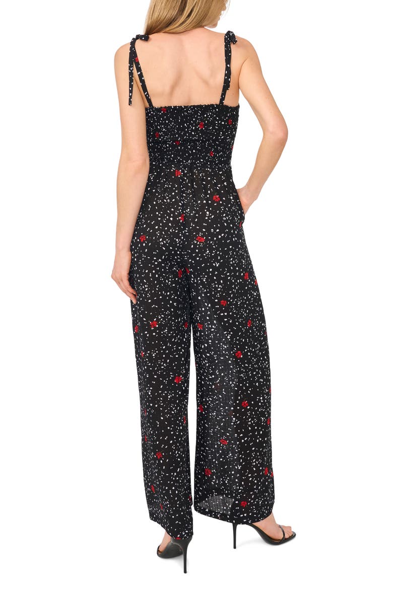 Print Tie Strap Wide Leg Jumpsuit, Alternate, color, RICH BLACK