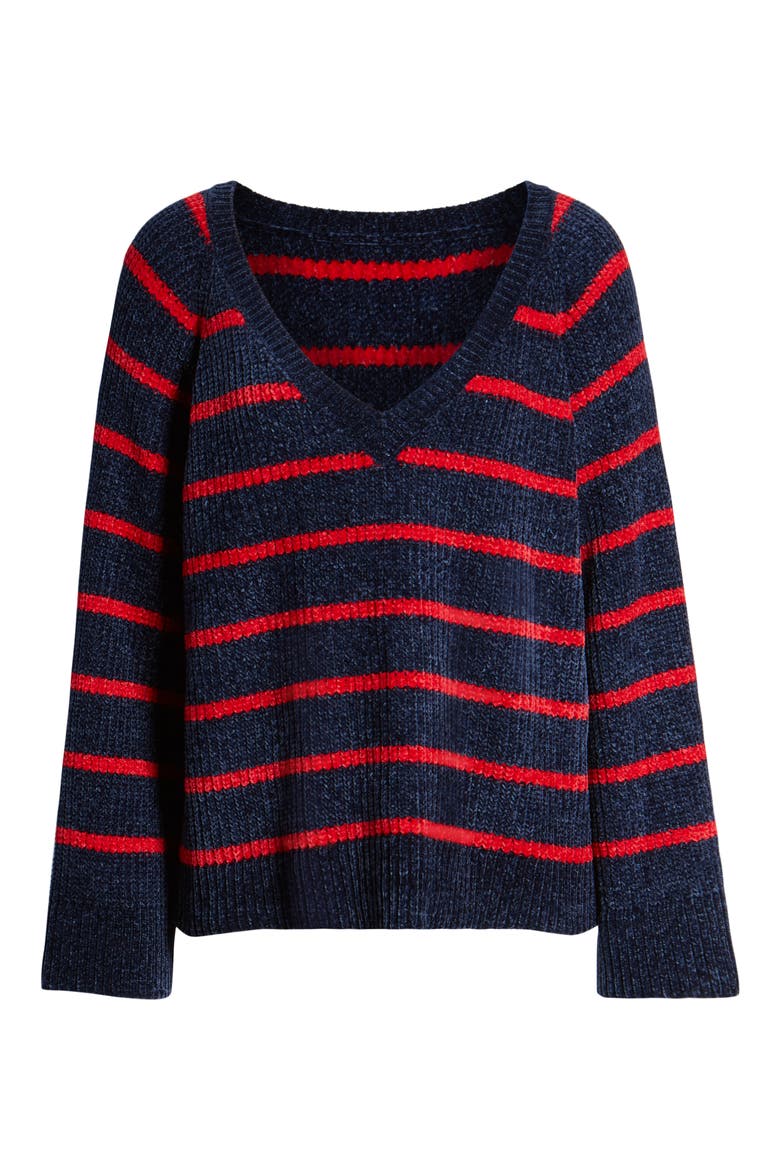 Stripe V-Neck Sweater, Alternate, color, NAVY/ RED