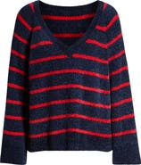 &.Layered Stripe V-Neck Sweater