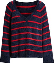 &.Layered Stripe V-Neck Sweater