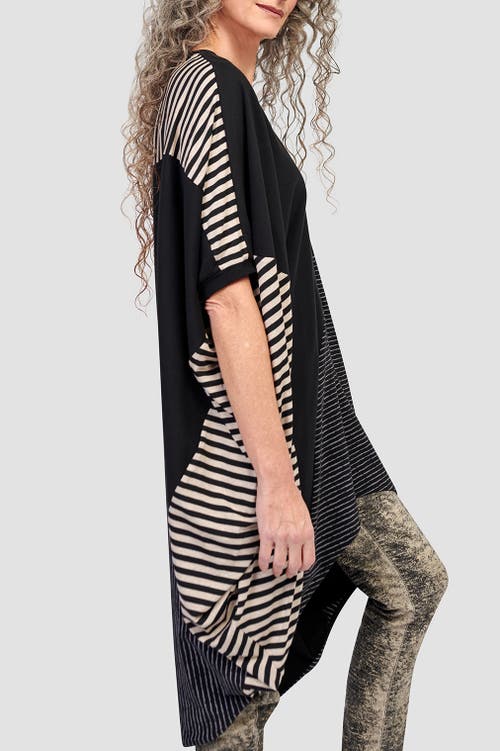 Alembika Jersey Stripes Patchwork Oversized Tunic In Black/beige Stripes