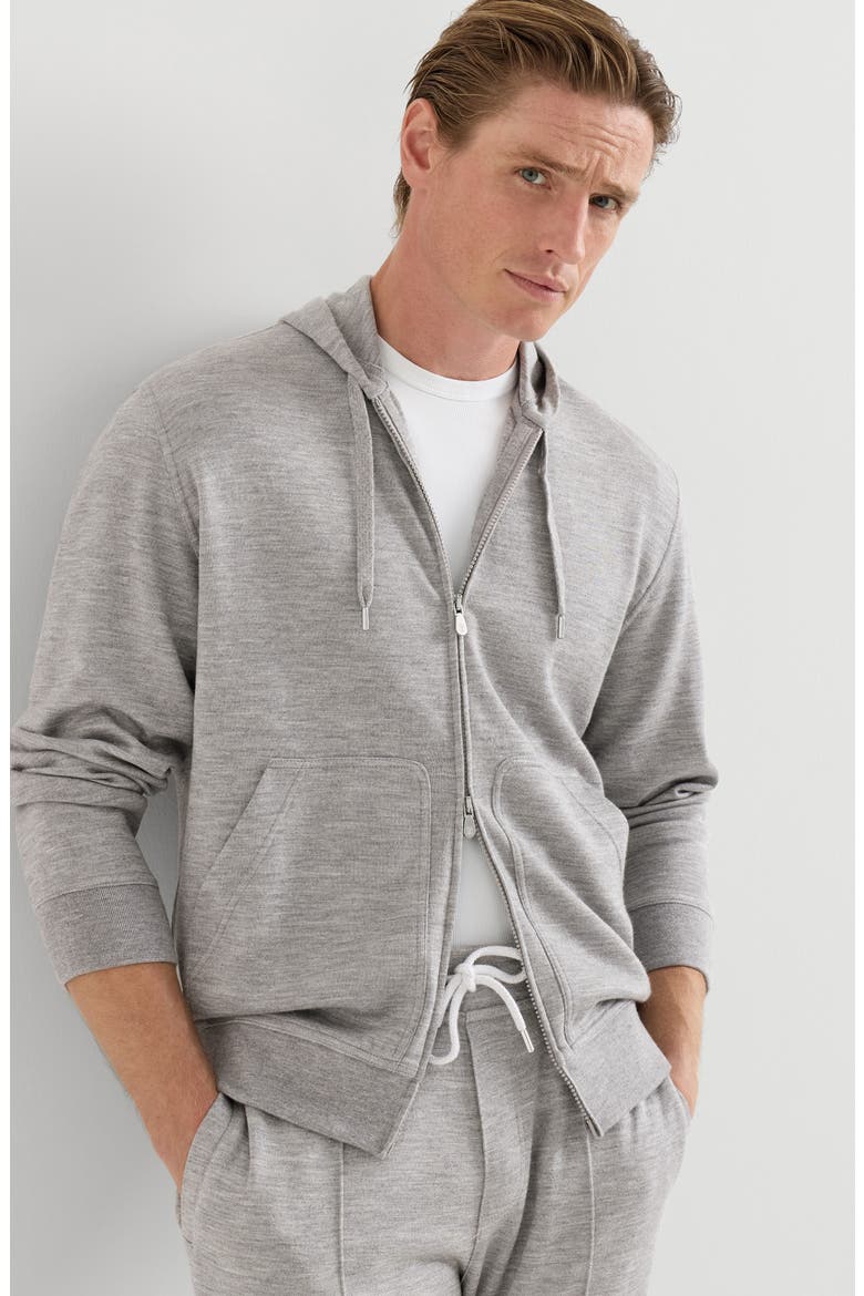 Cashmere and silk French terry hooded sweatshirt with zipper, Alternate, color, Grey
