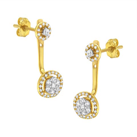 14K Yellow Gold Plated Silver 5/8 Ct Diamond Removable Stud and Dangle Earrings