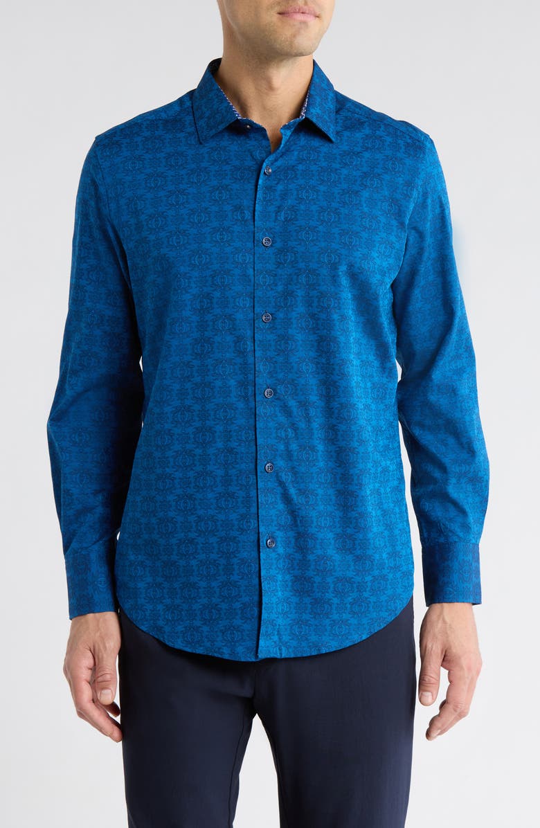 Robert Graham Long Sleeve Woven Shirt, Main, color, Navy