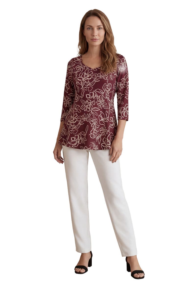 Knit Crepe Sweetheart Neckline Peplum Top, Main, color, BURGUNDY FLORAL