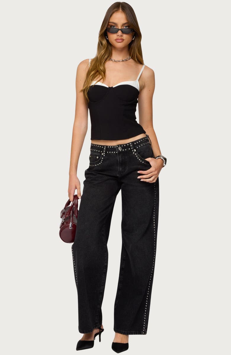 EDIKTED Contrast Peekaboo Camisole, Alternate, color, Black-And-White