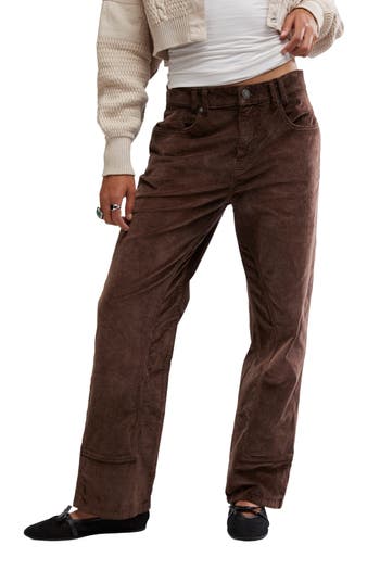 Shop Free People Risk Taker Corduroy Straight Leg Pants In Chocolate Truffle