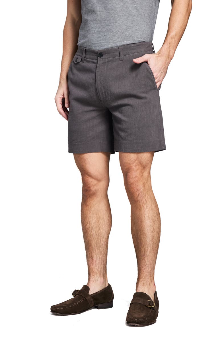 Billy Reid Moore Flat Front Textured Cotton Shorts, Alternate, color, Asphalt