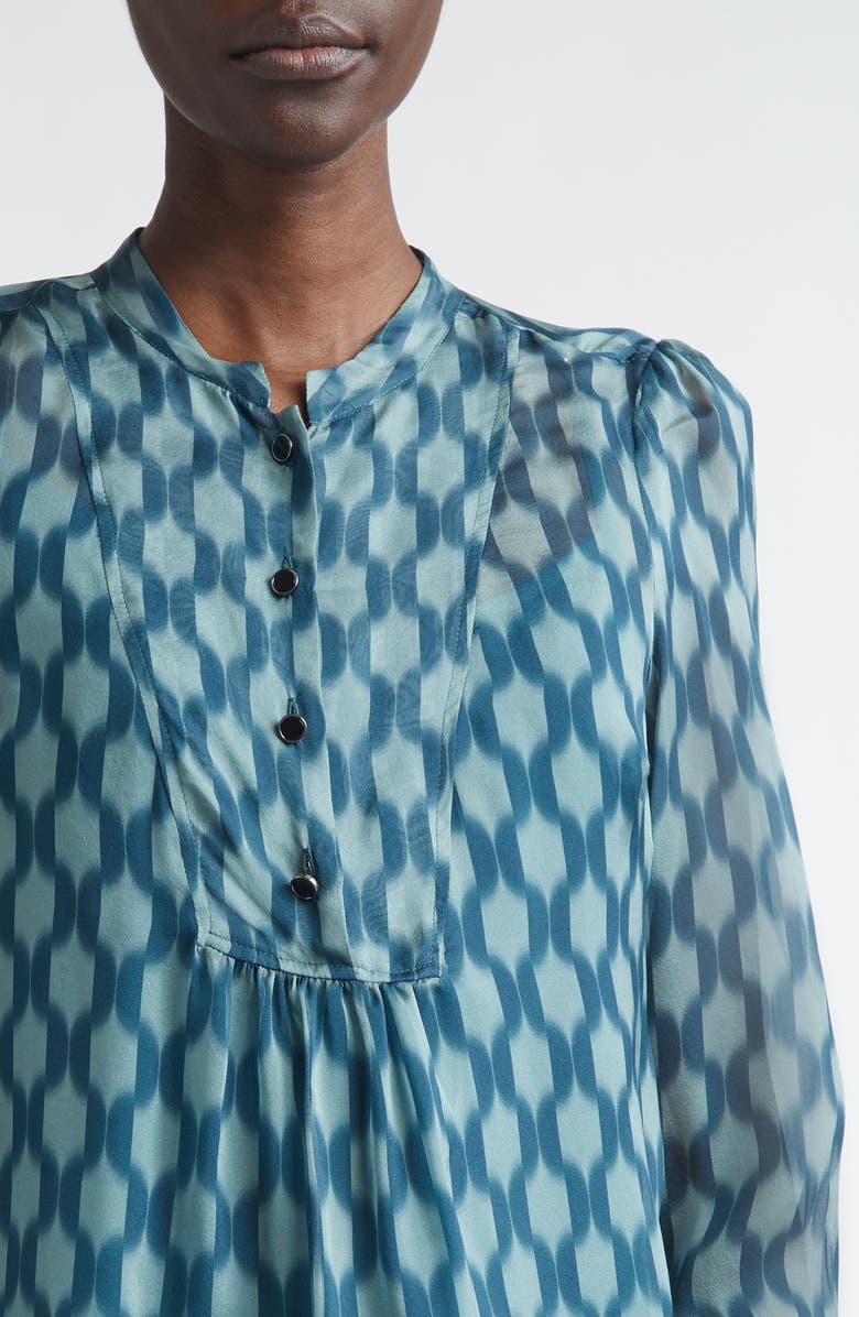 ST. JOHN Geometric Print Silk Georgette Top, Alternate, color, Tourmaline Ice Blue Multi