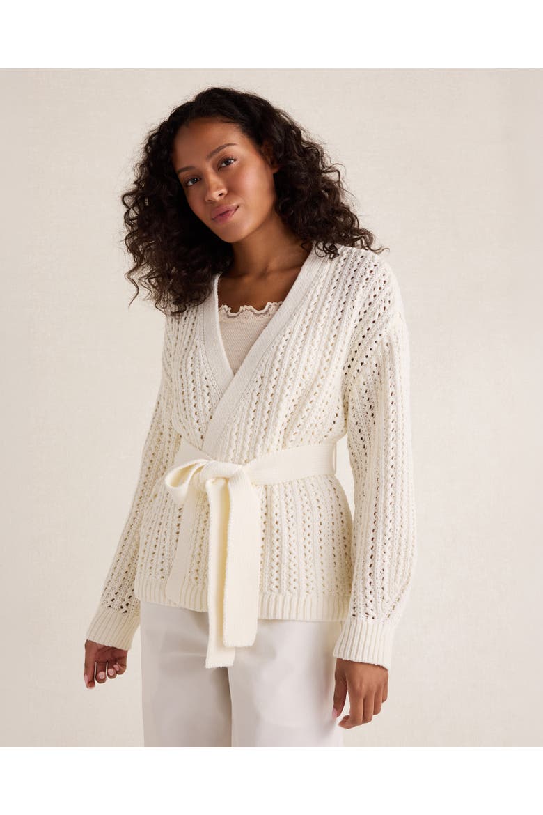 Textured Cotton Blend Belted Cardigan, Main, color, Ivory
