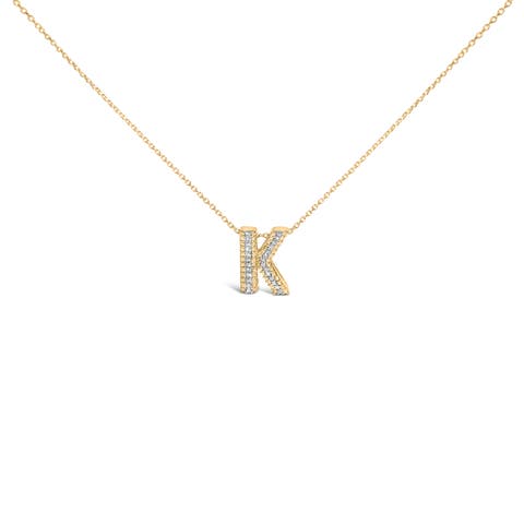 Yellow Gold Vermeil Diamond Accent "A-Z" Initial Bubble Pendant Necklace