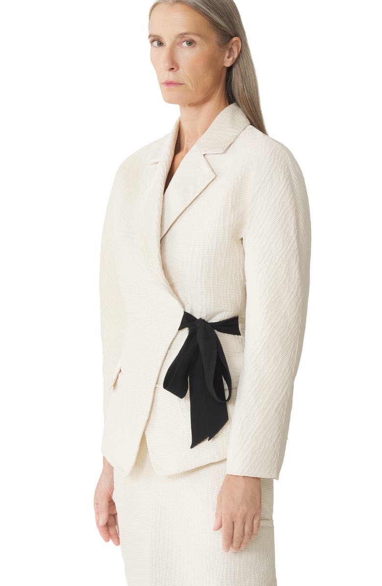 Lanvin White Belted Jacquard Jacket, Alternate, color, Ecru