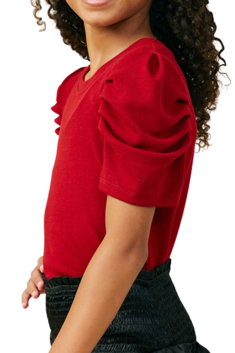 Kids' Rib Knit Puff Sleeve Top, Alternate, color, RED