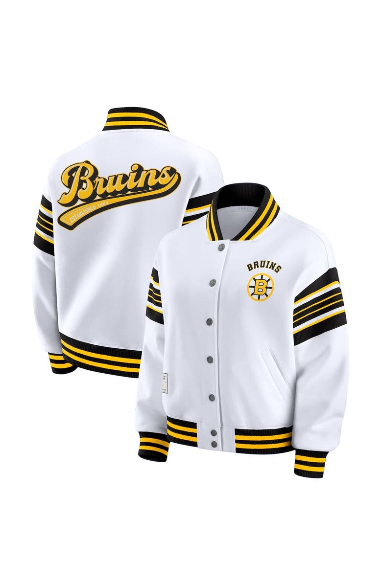 WEAR by Erin Andrews Women's WEAR by Erin Andrews White/Gold Boston Bruins Full-Snap Fleece Sweatshirt Jacket, Alternate, color, Gold