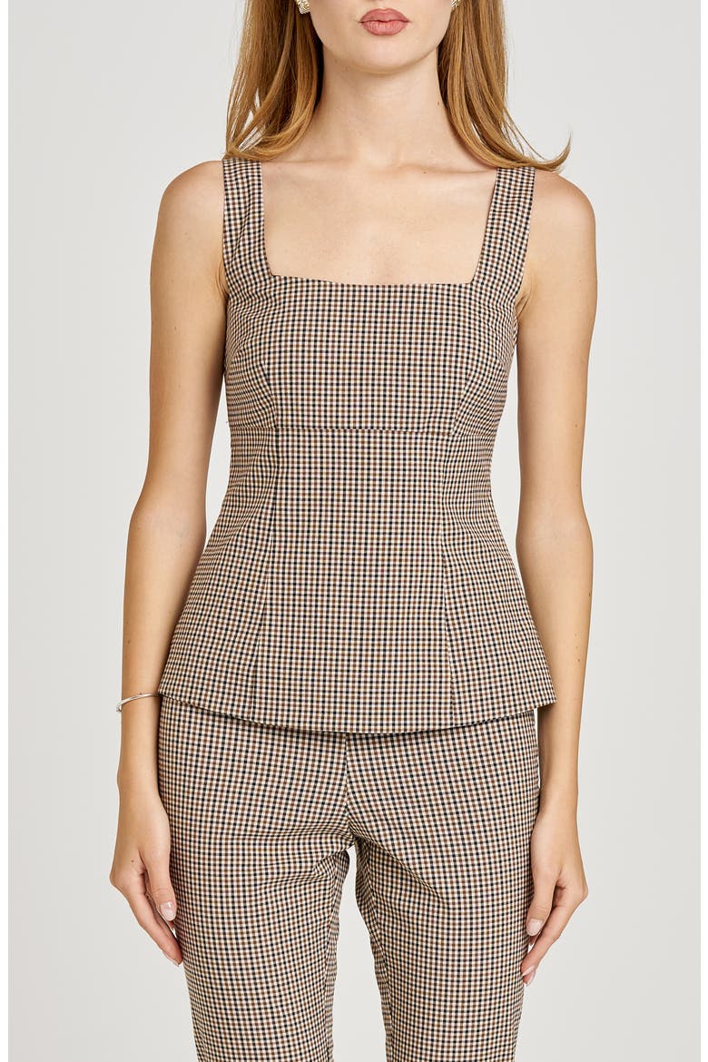 x Sara Walker Carolyn Plaid Sleeveless Top, Main, color, BROWN