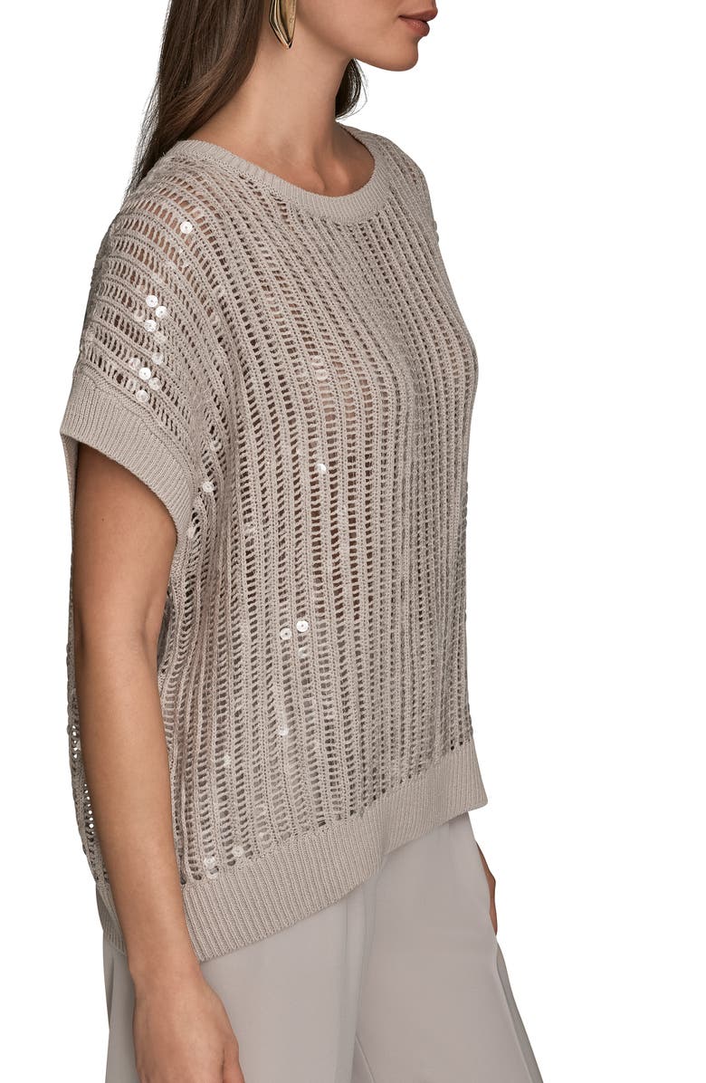Donna Karan New York Sequin Open Stitch Short Sleeve Sweater, Alternate, color, Vapor
