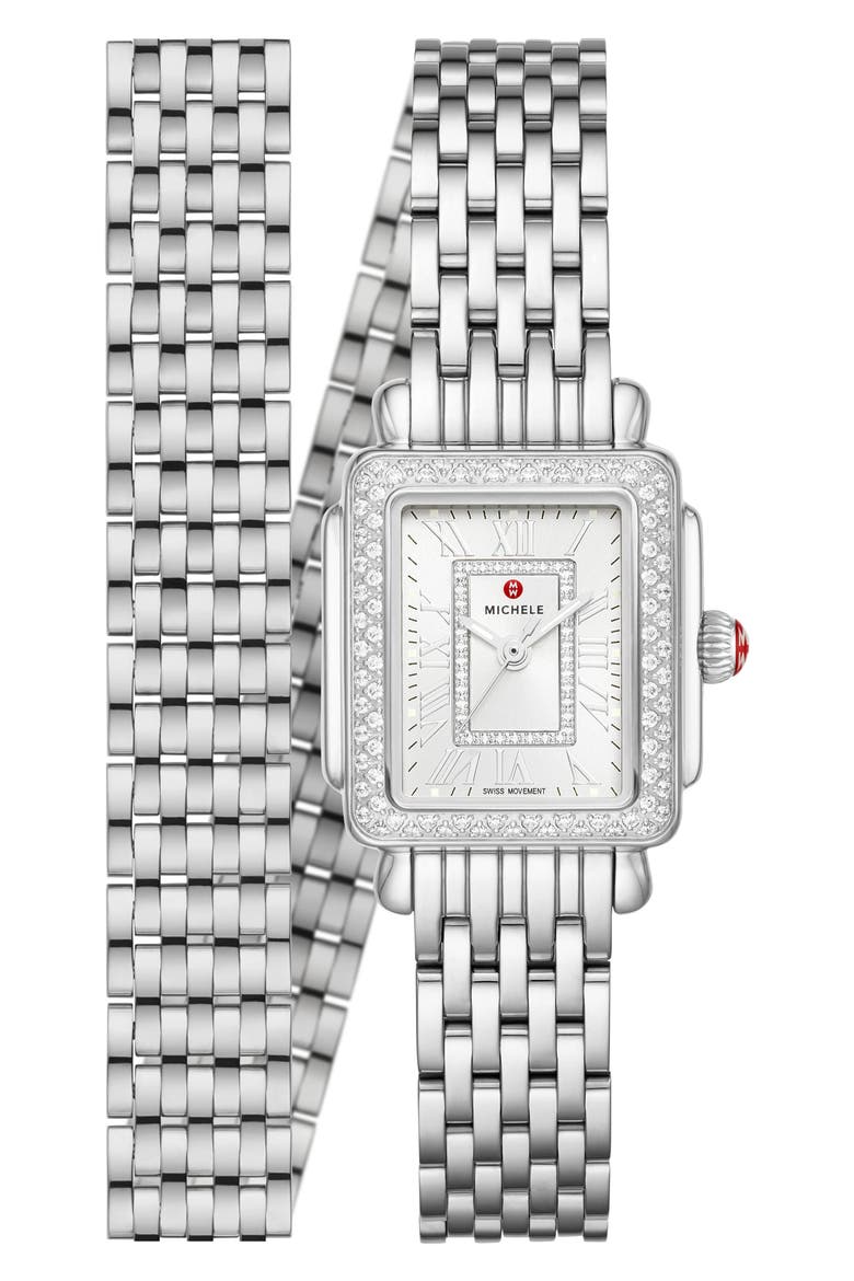 Deco Madison Mini Diamond Head & Bracelet, 22mm, Main, color, SILVER/ SILVER WHITE SUNRAY
