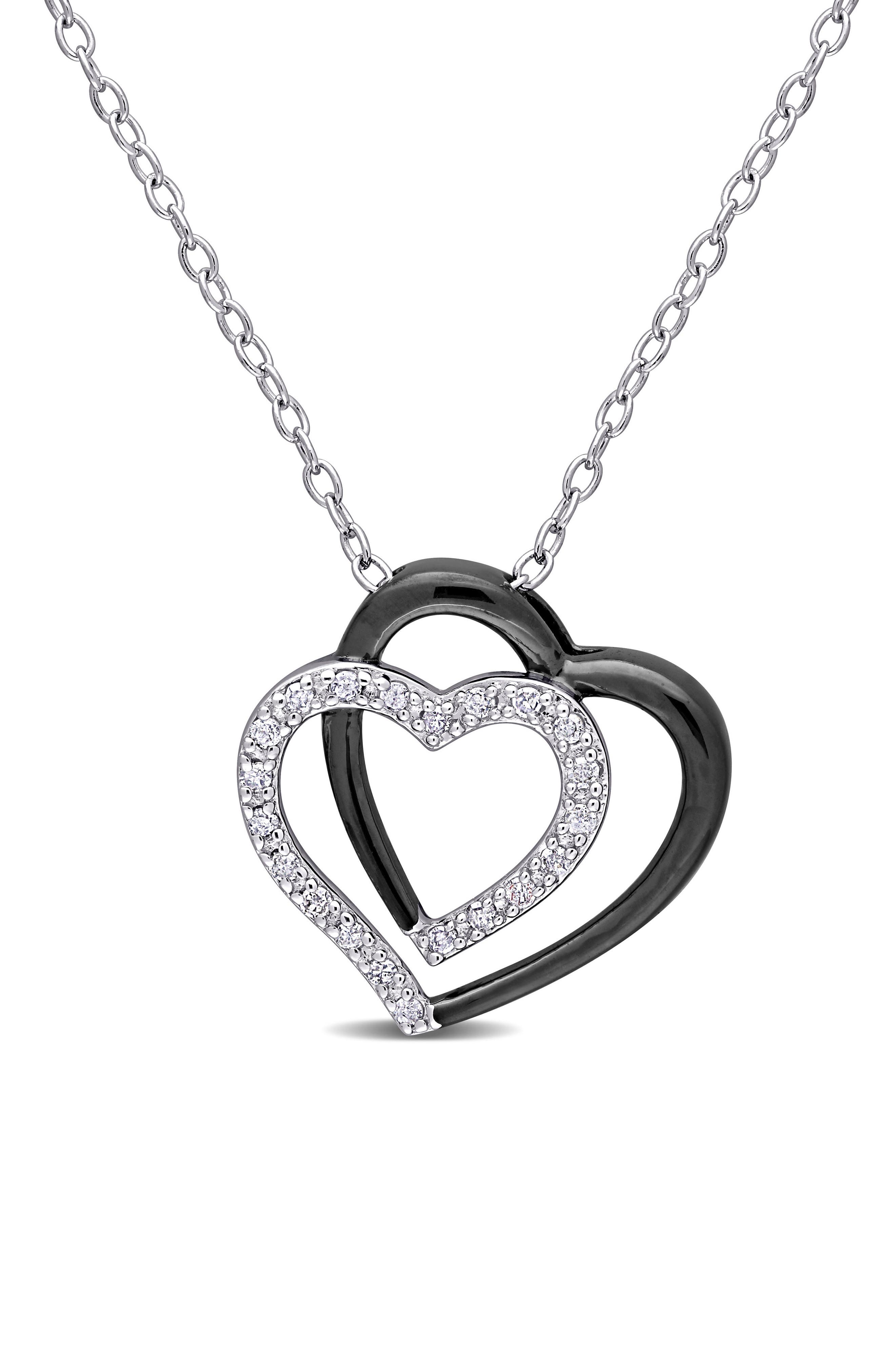 DELMAR Diamond Double Heart Pendant Necklace - 0.1ct.