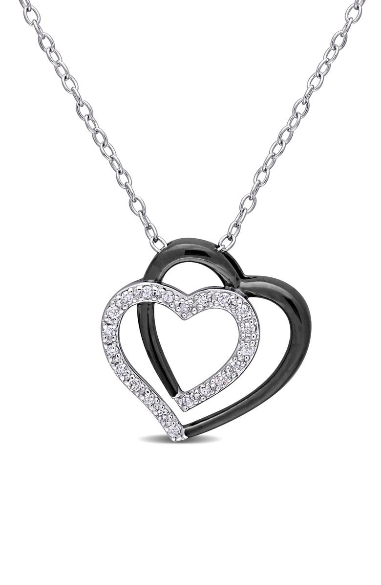 DELMAR Diamond Double Heart Pendant Necklace - 0.1ct., Main, color, White