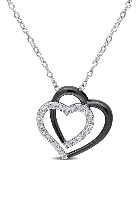 Diamond Double Heart Pendant Necklace - 0.1ct.