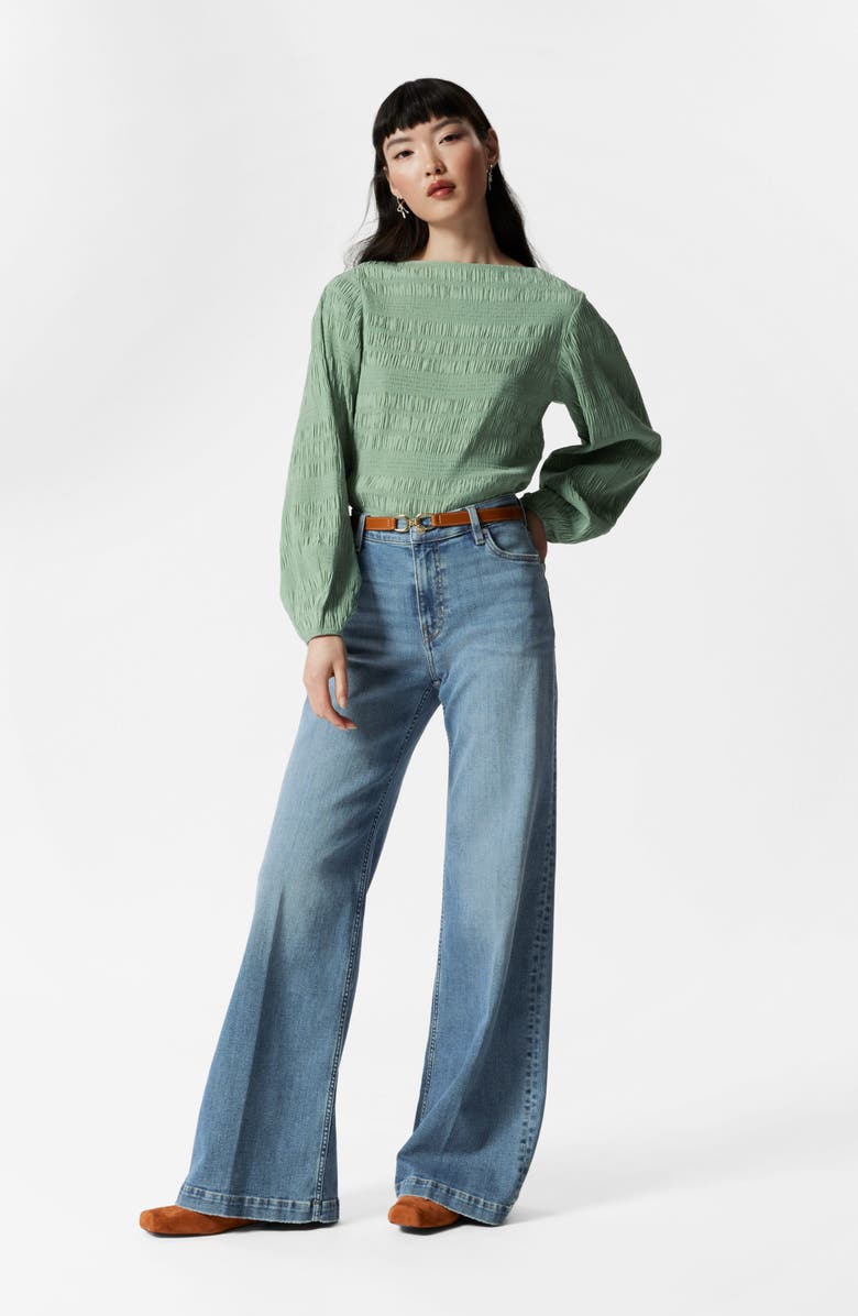 & Other Stories Shirred Bateau Neck Top, Alternate, color, Green Medium Dusty