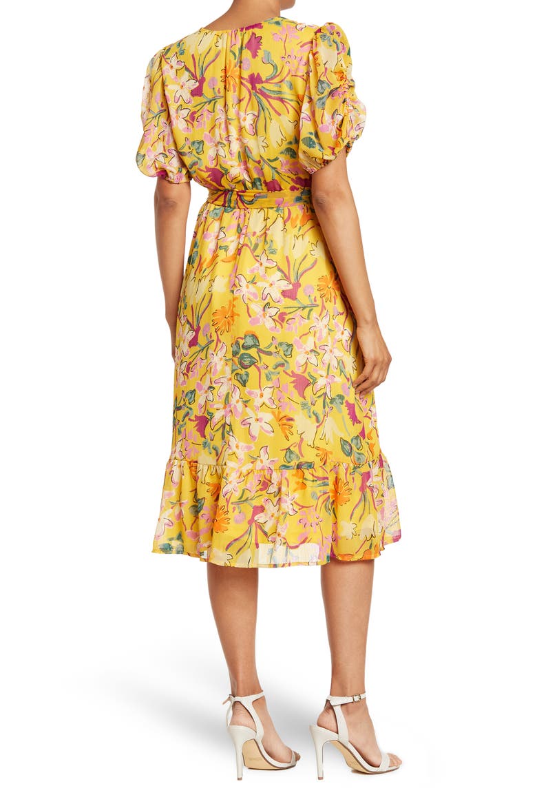 Chiffon Puff Sleeve Midi Dress, Alternate, color, YELLOW FLORAL