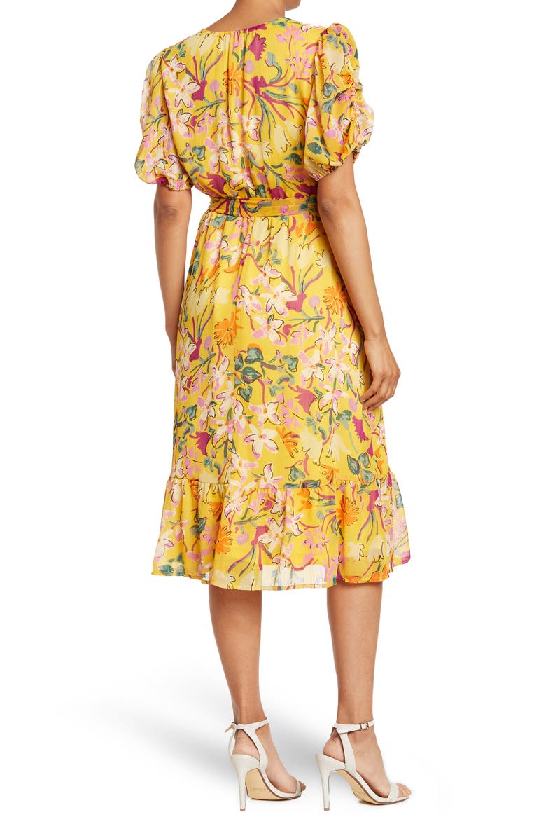 Collective Concepts Chiffon Puff Sleeve Midi Dress, Alternate, color,