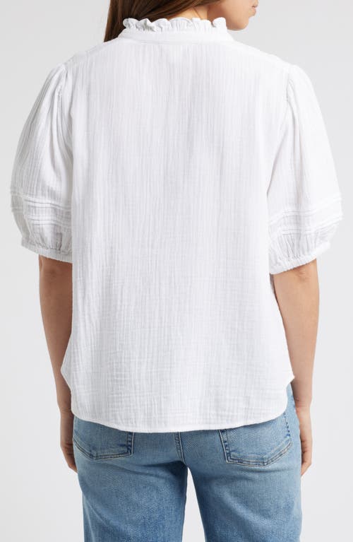 Caslonr Caslon(r) Ruffle Band Collar Cotton Gauze Button-up Top In White