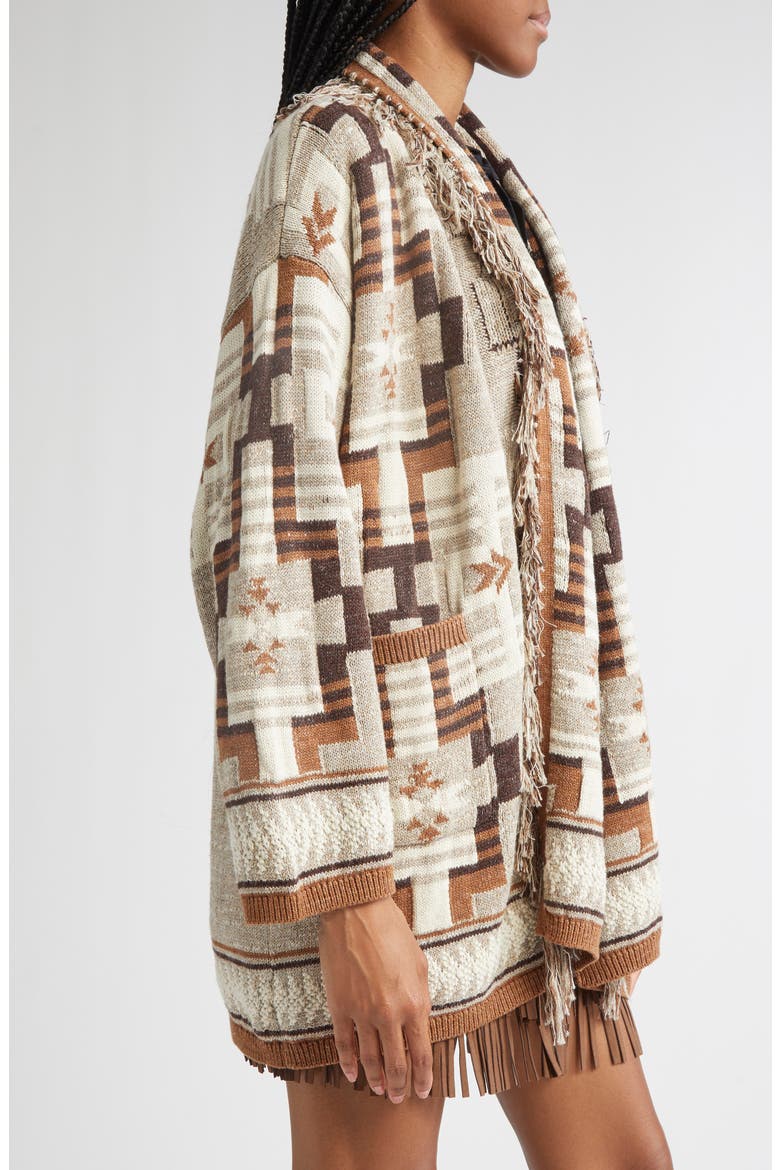 Jair Geo Pattern Fringe Cardigan, Alternate, color, NATURAL MULTI