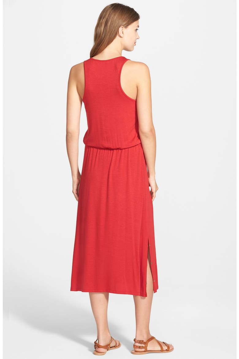 Snap Detail Drawstring Waist Midi Dress, Alternate, color, RED CHILI