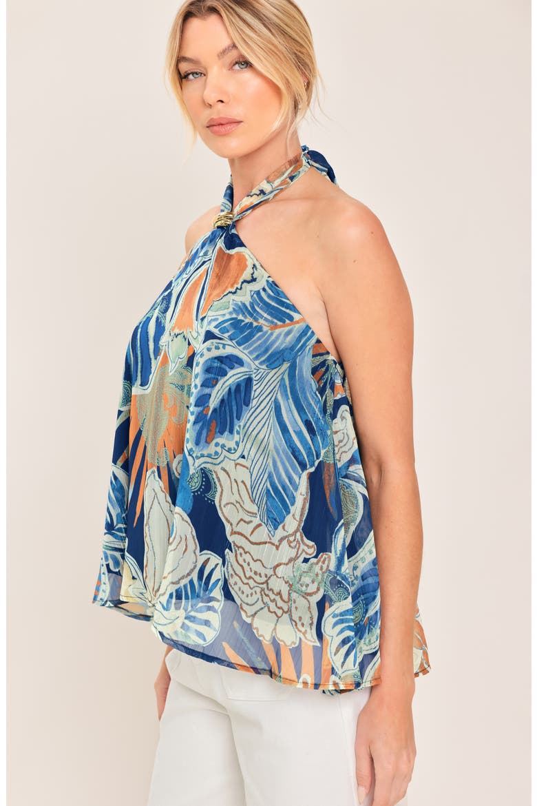 Print Halter Top, Alternate, color, NAVY BROWN