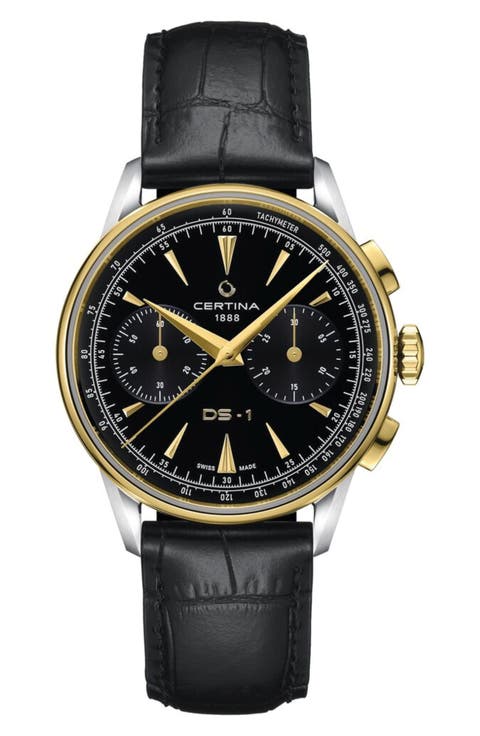 DS 1 Chrono Automatic Leather Strap Watch, 42mm