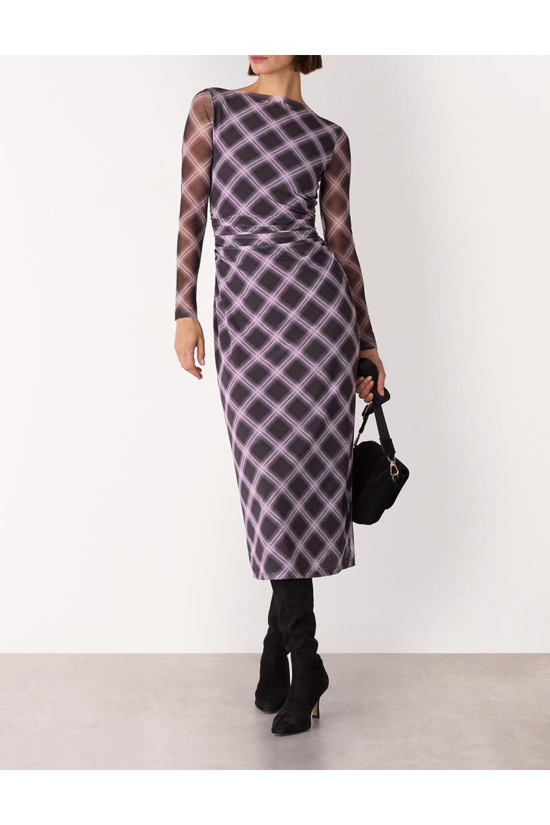 Check Mesh Dress, Alternate, color, Burgundy/Multi