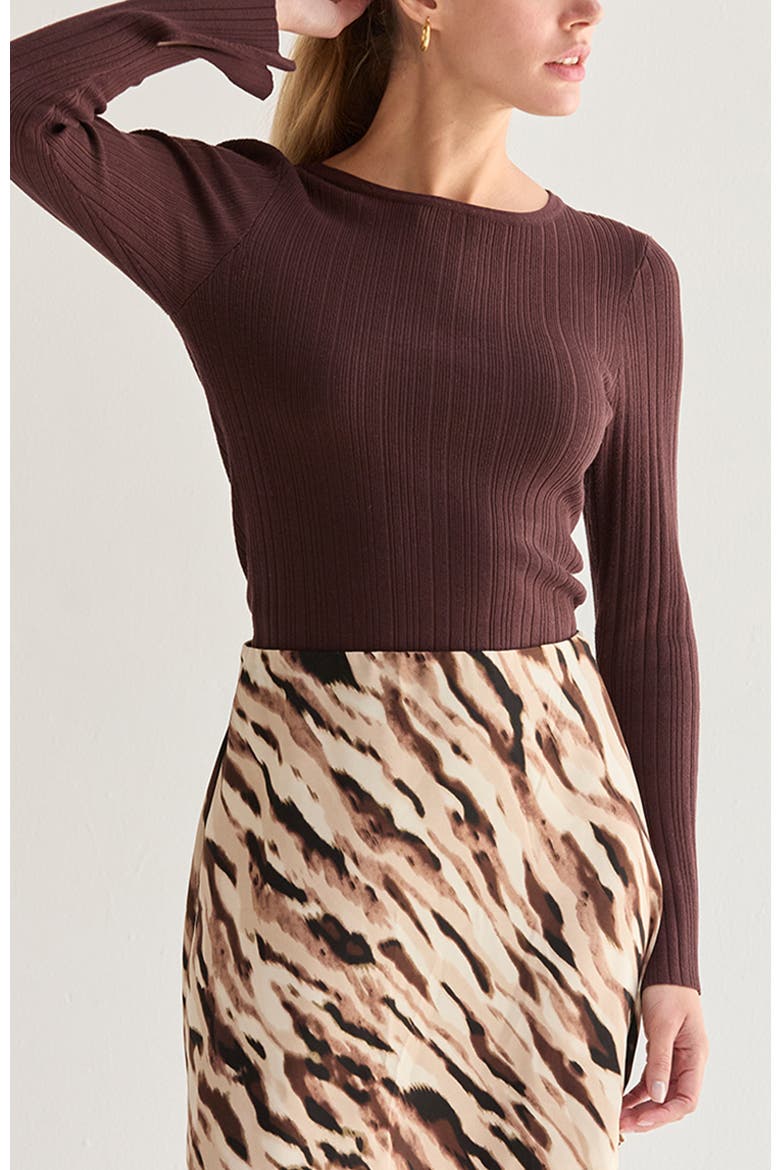 Bell Sleeve Ribbed Knit Top, Alternate, color, Espresso