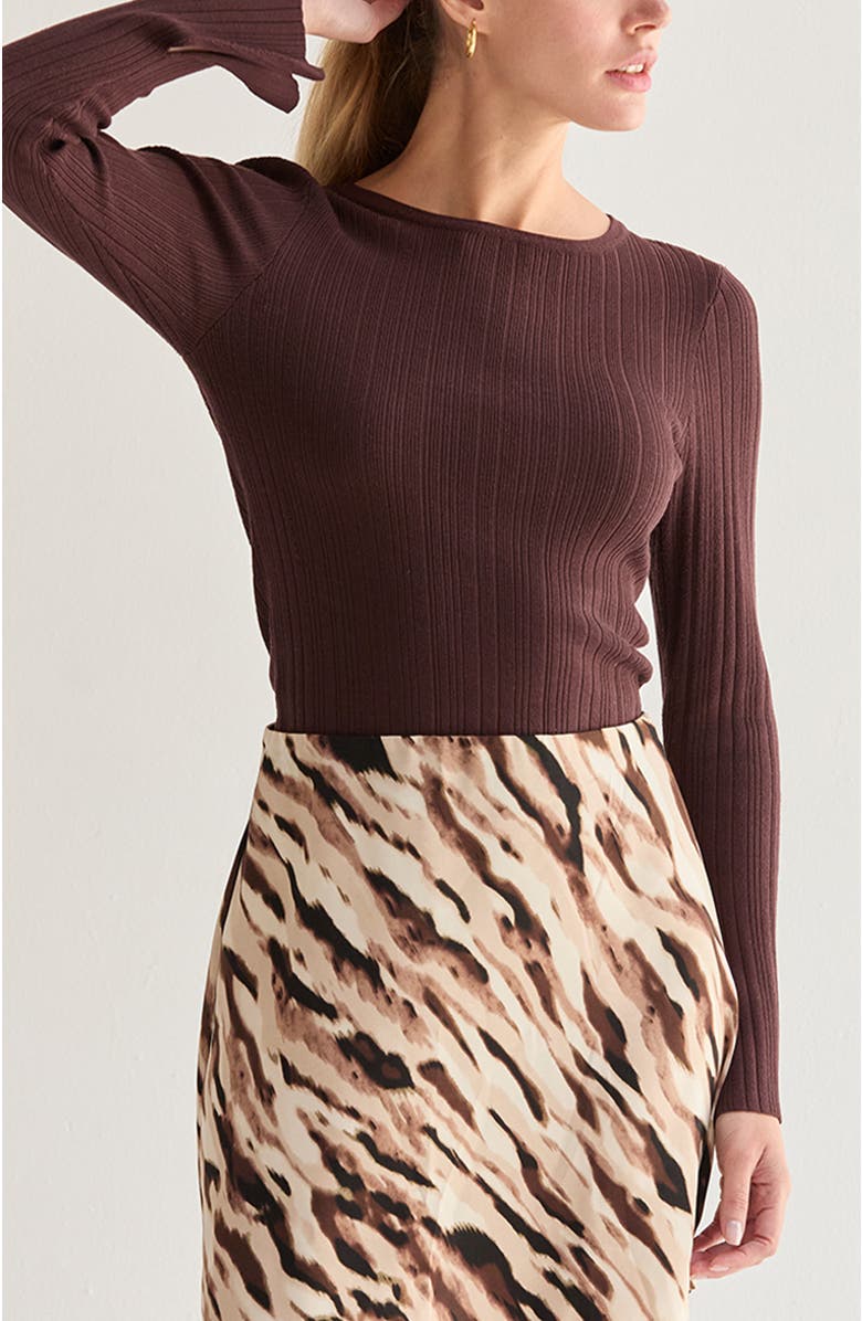 CRESCENT Bell Sleeve Ribbed Knit Top, Alternate, color, Espresso