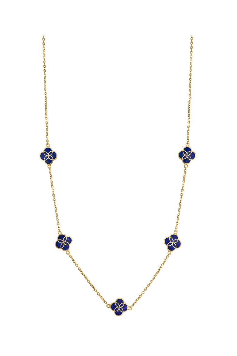 Sterling With 18K Gold Overlay And Gemstones Five Petal Station Necklace, Alternate, color, BLUE