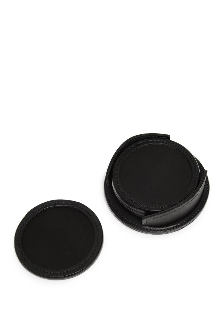 Frost Leather Coaster Set, Alternate, color, Black